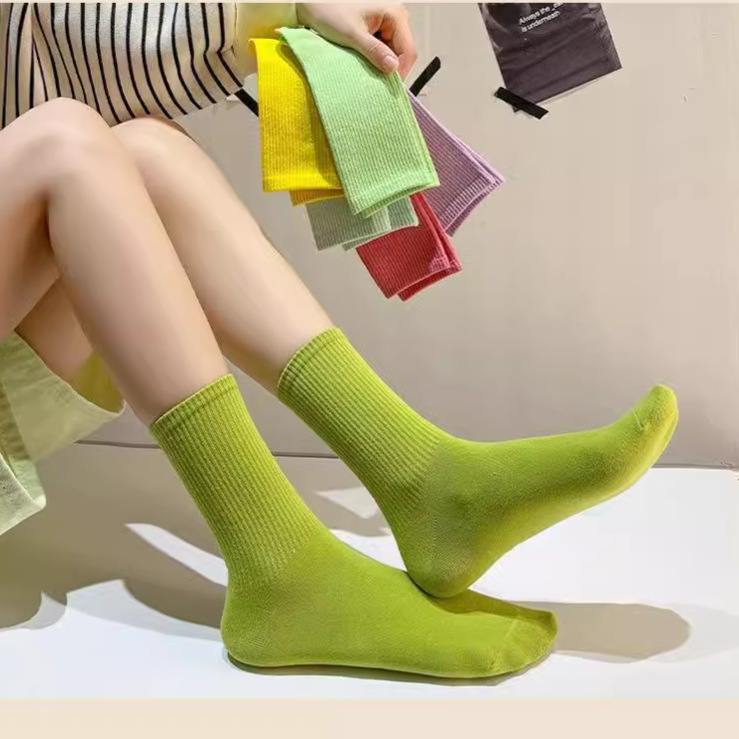 儿童彩色袜子糖果色女春夏棉袜堆堆袜纯色舞蹈袜运动男袜中筒袜