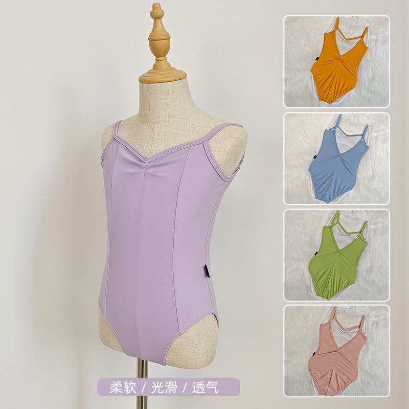 儿童舞蹈练功服夏季调节扣吊带锦纶女孩跳舞芭蕾中国考级服有暗扣