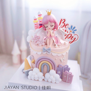 网红粉色蜜雪公主小女孩卡通公主插件可爱甜品台蛋糕装 饰摆件儿童