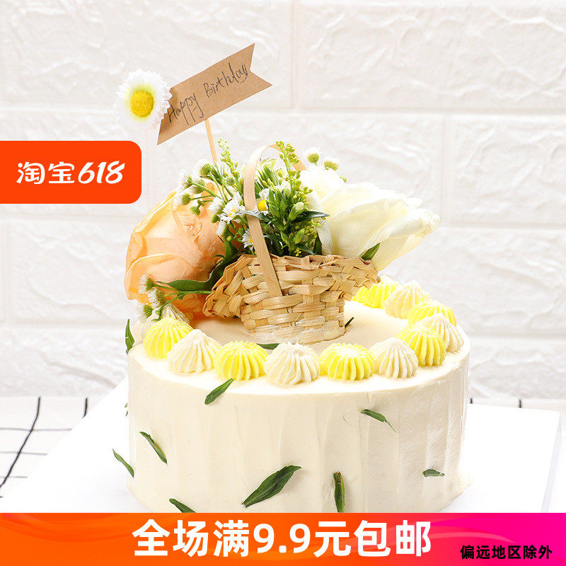 创意烘焙蛋糕装饰迷你草编小花篮手编竹篮摆件森系小清晰蛋糕配件