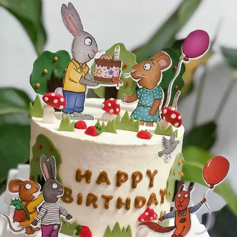 波西和皮普庆祝生日周岁小兔子气球蛋糕插件甜品装扮猫老鼠