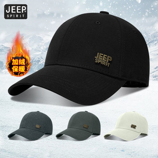 JEEP吉普帽子男士秋冬季加绒棒球帽保暖纯棉硬顶高端鸭舌帽男防风