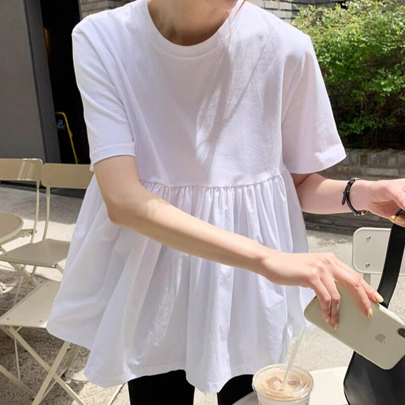 孕妇装夏装上衣韩国代购时尚减龄拼接宽松娃娃衫百搭潮妈短袖T恤