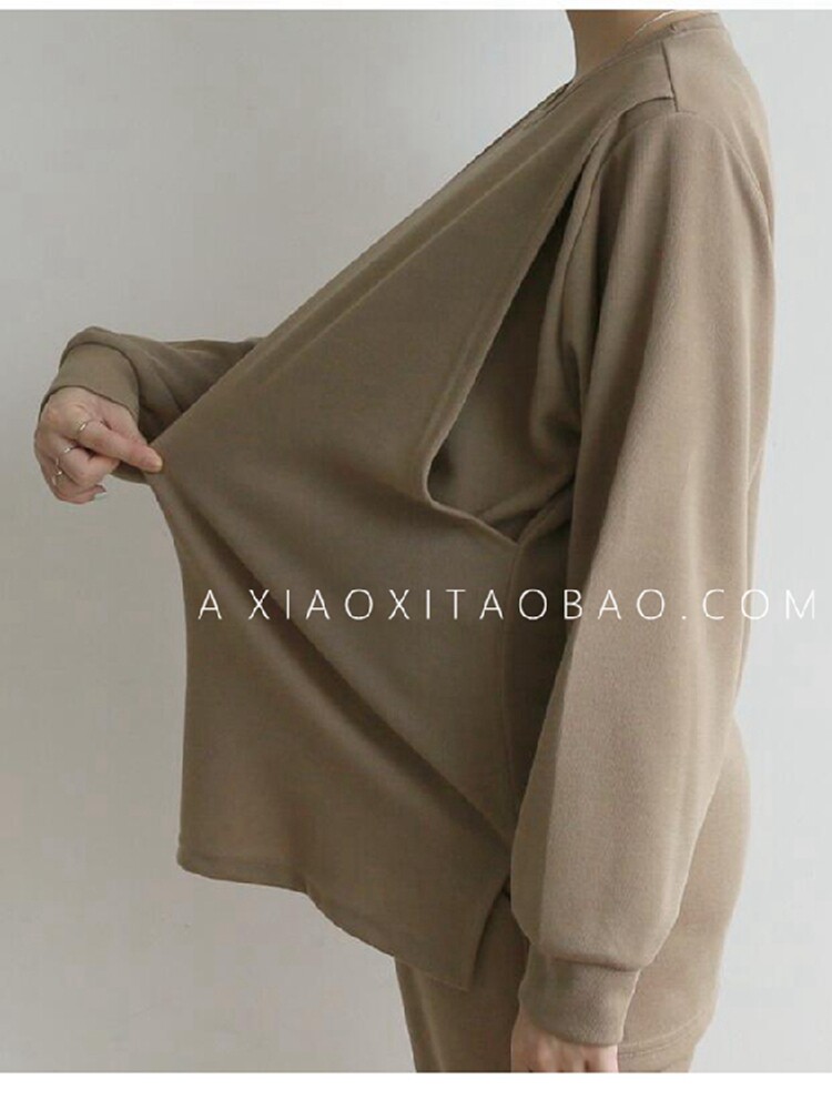 MATERNITY AUTUMN CLOTHES SET KOREA PURCHASING AGENT 2024 NEW OUTING SOLID COLOR CASUAL SPORTS BREASTFEEDING SPRING AND AUTUMN TWO-PIECE SET