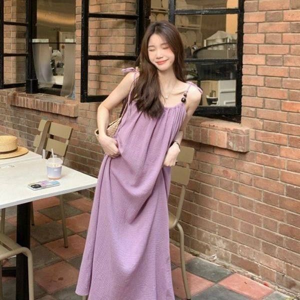 实拍度假风裙子女夏季法式复古温柔风绑带新中式吊带连衣裙52057