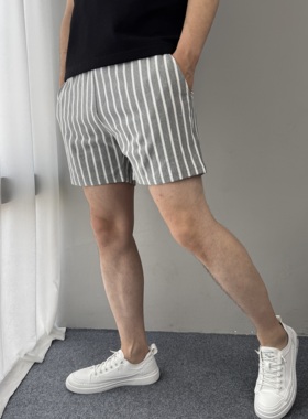时尚条纹运动短裤男士三分裤纯棉休闲潮流运动短裤3分裤帅气男裤