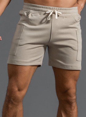 重磅纯棉工装四分裤男大口袋短裤 青年男士松紧系带34分裤不过膝