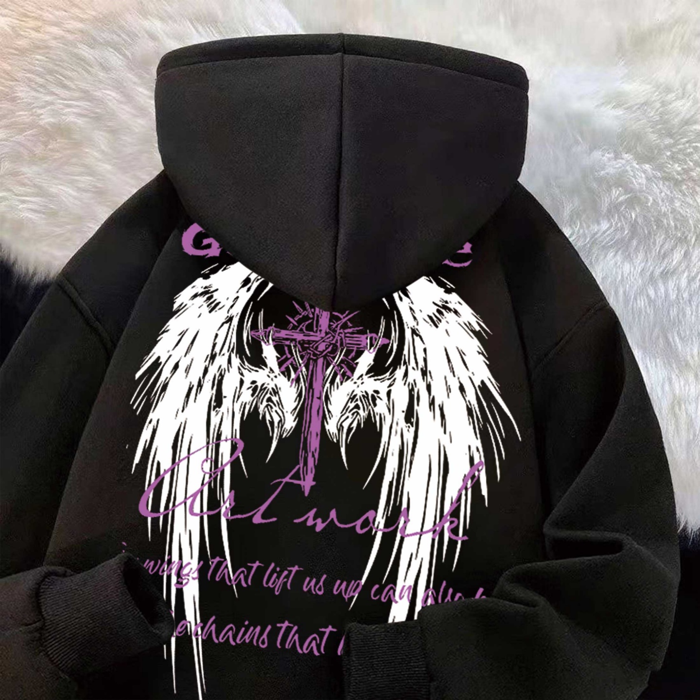 潮牌暗黑哥特风连帽卫衣加绒宽松