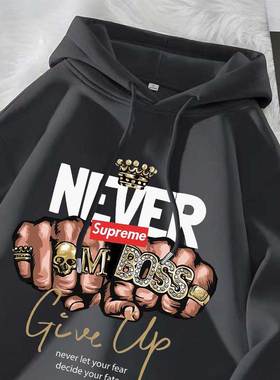 美式西海岸高街宽松说唱歌手拳头手势印花连帽卫衣Vintae嘻哈外套