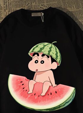 夏日趣味蜡笔西瓜帽纯棉短袖t恤