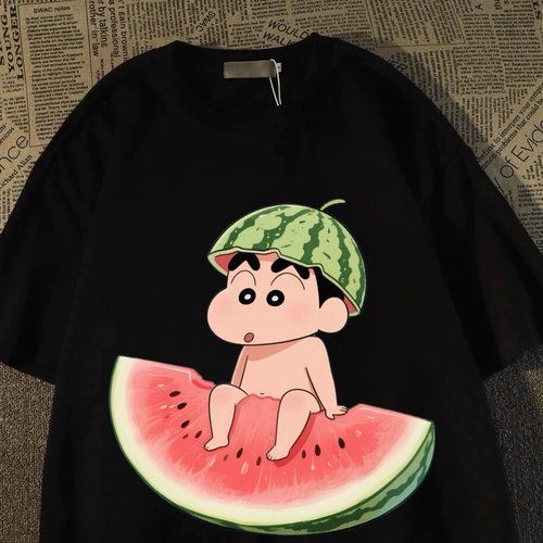 夏日趣味蜡笔西瓜帽纯棉短袖t恤