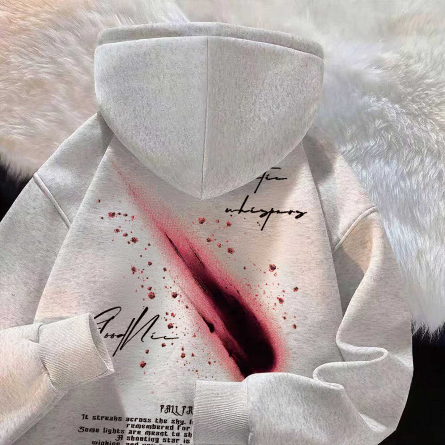 美式陨石流星印花加绒连帽卫衣秋