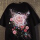新款 t恤男女夏季 纯棉oversize上衣 高街复古vintage玫瑰花短袖 美式