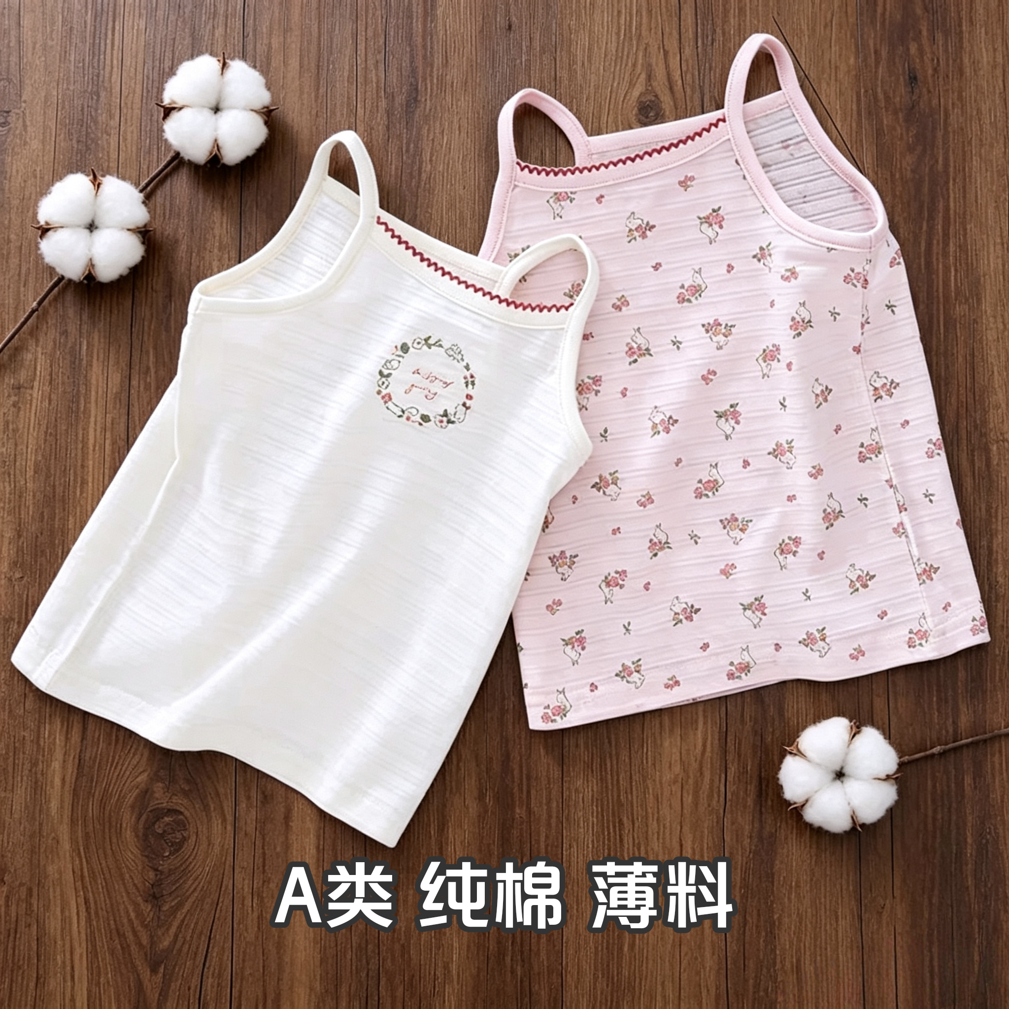 2件女童吊带纯棉a类夏季薄款全棉透气儿童宝宝无袖小背心打底上衣 - 实物图