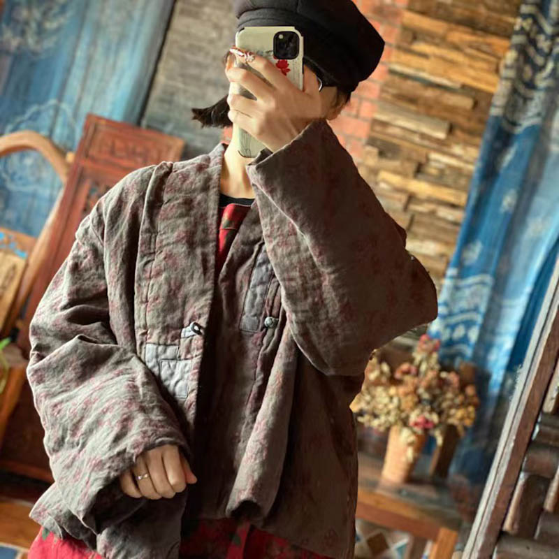汉服宽松版印花棉衣短外套女秋冬