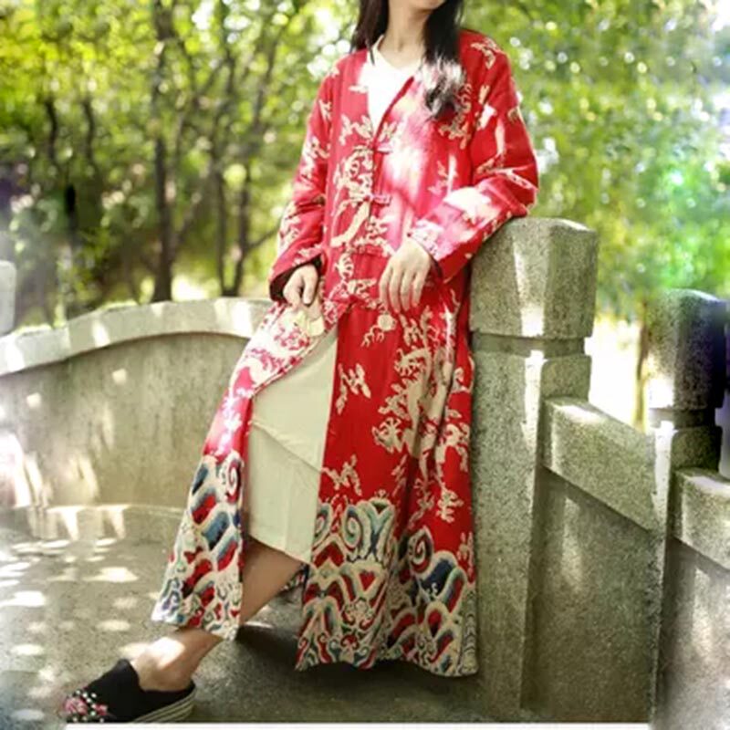 民族风春秋季宽松风衣外套女印花