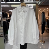 新款 新中式 女装 2026年春装 棉布衬衫 上衣盘扣立领侧边系带宽松显瘦