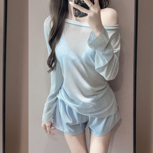 显瘦纯欲泳衣女度假 防晒比基尼大码 2026新款 分体bikini四件套罩衫