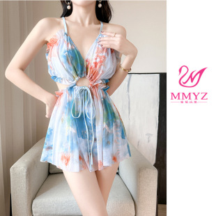 泳衣女连体平角保守显瘦遮肚韩国性感温泉拍照泳装 漂亮姐姐系