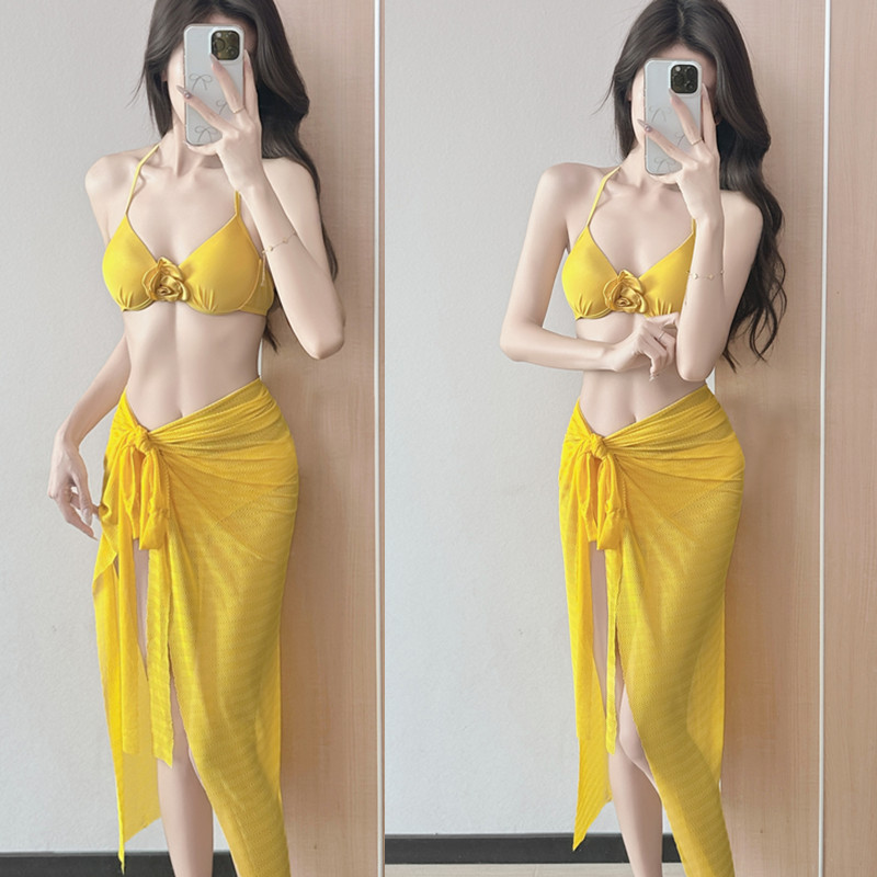 泳衣女高级感纯欲性感长裙比基尼钢托聚拢三件套多巴胺辣妹泳衣女