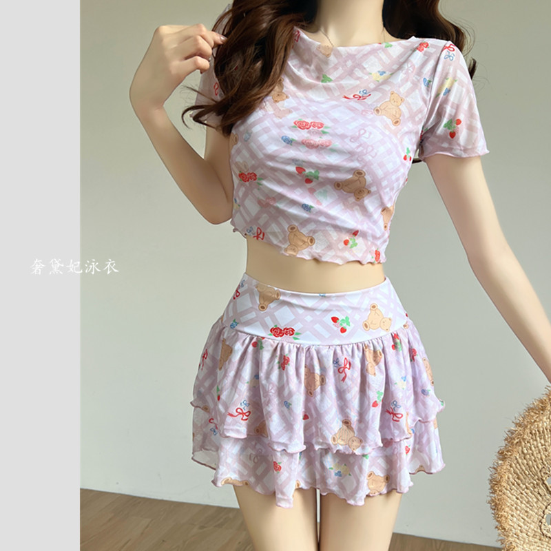 泳衣高级感保守学生甜美卡通可爱日系温泉度假纯欲显瘦碎花泳装女