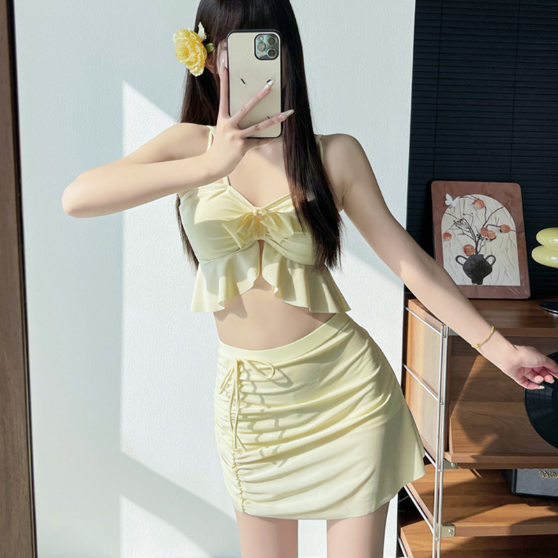 【小奶包】bikini游泳衣女分体性感三件套收腰遮肚温泉度假泳装
