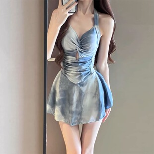 泳装 裙式 温泉游泳衣女连体平角保守显瘦遮肚韩国性感大码 2026新款