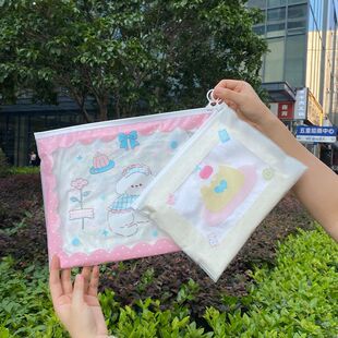 卡通拉环袋学生学习用品分类文件袋可爱卡通防水塑料考试卷收纳袋