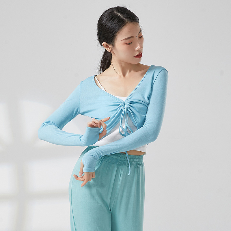 现代舞黑色上衣形体服抽绳系带开衫女基训跳舞演出服显瘦练功服装