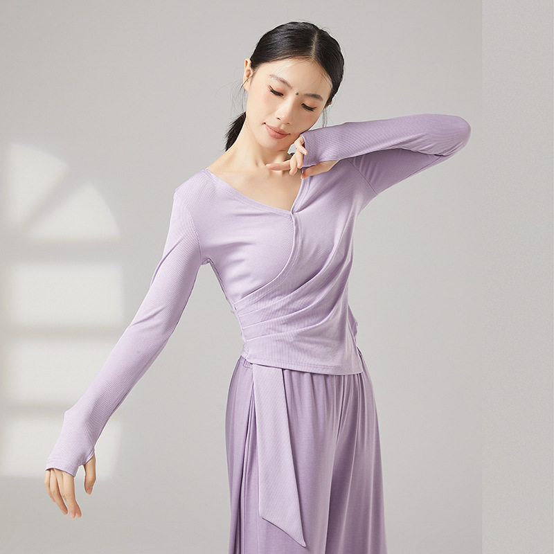 现代舞古典舞形体服日常练功服舞蹈服长袖套指跳舞广场舞瑜伽上衣