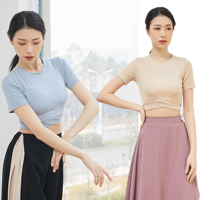 现代舞演出服肚皮舞显瘦长袖指扣形体服上衣练功服训练健身瑜伽服