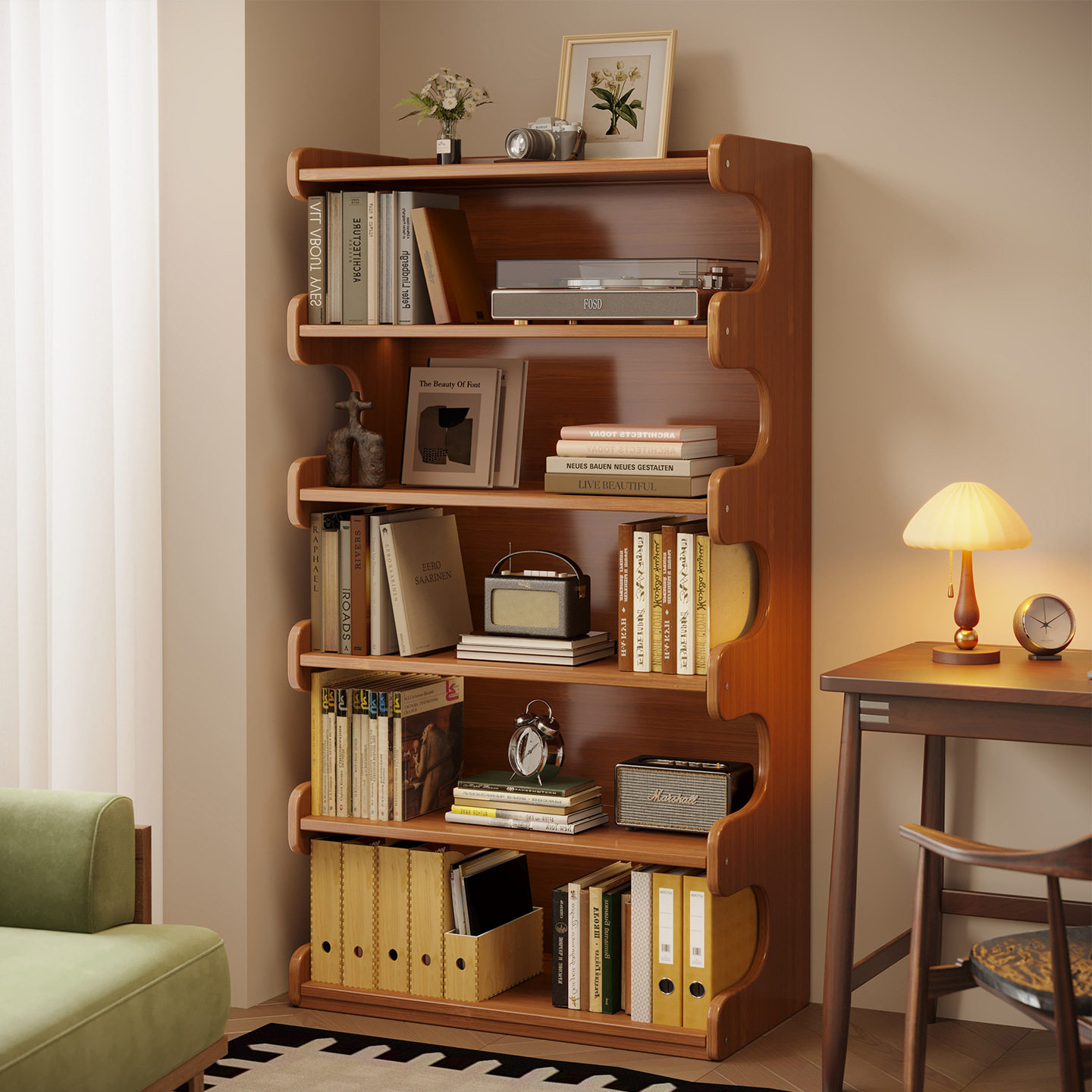 书架置物架落地书柜简易客厅储物柜一体靠墙多层家用收纳展示柜子