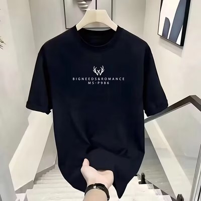 2025新款港风纯棉短袖t恤男潮流时尚百搭简约休闲个性印花半袖ins