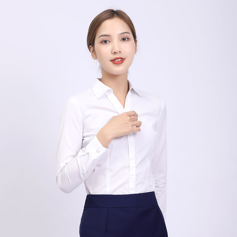 沃尔沃4S店白色V领女衬衫工装