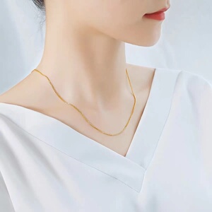 正品18K金项链女款黄金素链彩金万能针式肖邦链可调节锁骨链颈饰