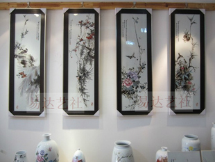 景德镇 瓷板画 手绘 名家 花鸟四条屏 瓷版画 瓷画 瓷片画 客厅画