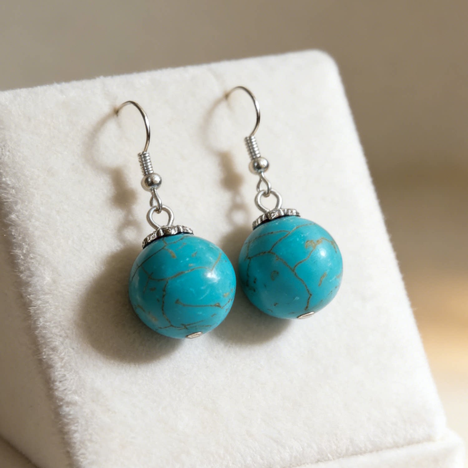 16mm绿松石圆珠耳环欧美复古民族风祼珠简约耳坠藏式单珠配饰女款