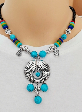 福字双鱼护身符吉祥短项链