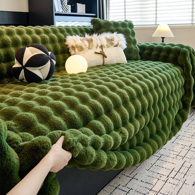 兔毛绒沙发巾沙发盖一片式冬季毛绒加厚防滑全包盖布巾万能沙发垫