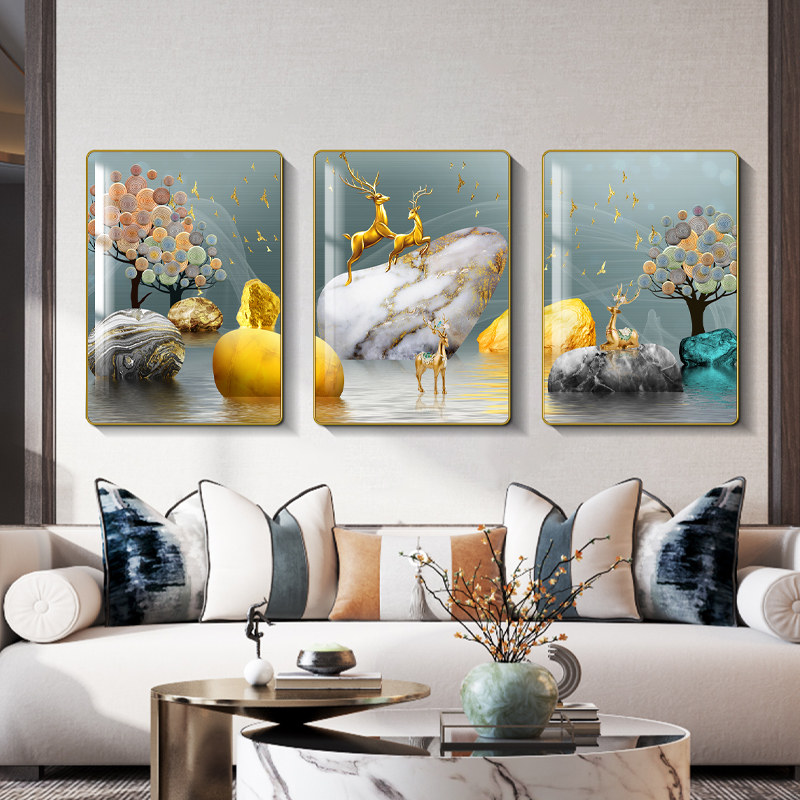 速发客厅装饰画简约现代楼梯墙画餐厅三联画大气轻奢沙发背景墙挂
