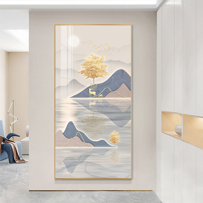 入户玄关挂画现代简约走廊过道装饰画客厅正对门大幅竖版麋鹿壁画