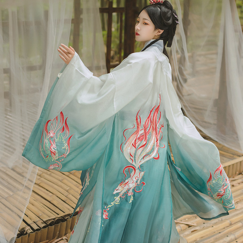 清仓处理天丝九尾狐原创正品汉服大袖衫齐腰襦裙刺绣男女六米摆