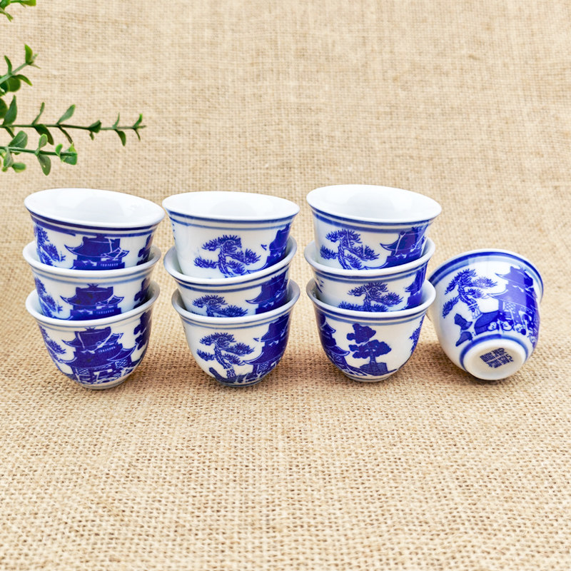 10个景德镇青花瓷陶瓷酒杯家用白酒老式祭祀小酒盅30毫升舞蹈道具_虎窝淘
