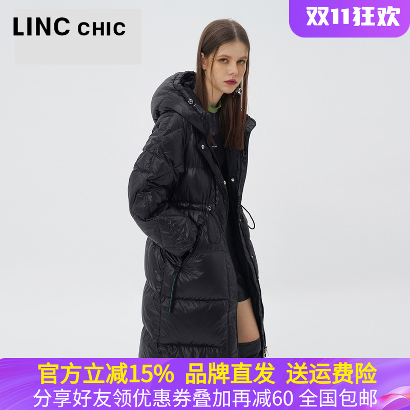 金羽杰秋冬季抽绳长款连帽羽绒服