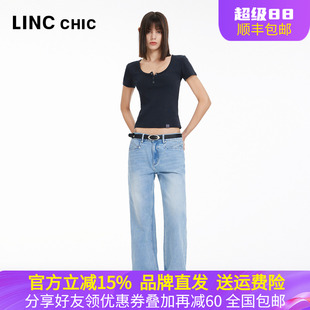 女S241JE131Y 中高腰宽松直筒牛仔裤 LINCCHIC金羽杰2024年春季 新品