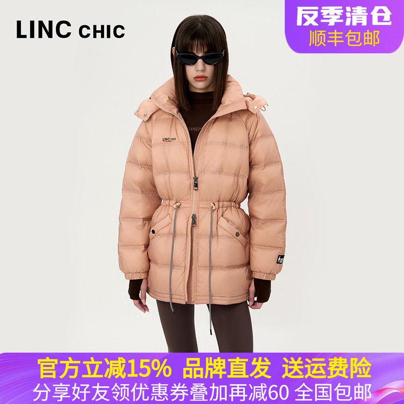 LINC金羽杰2024年秋季新品轻薄中长款连帽收腰羽绒服女Y24803147