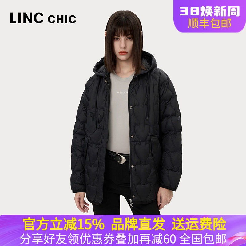 LINC金羽杰2024年秋季新款轻薄中长款连帽罩衫羽绒服女Y24802054