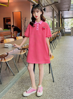 韩国女童连衣裙夏季2026新款女孩公主裙中大童洋气裙子条纹POLO裙