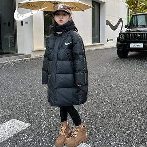 耐克顿女童羽绒服冬季白鸭绒加厚保暖过膝长款外套中大童洋气冬装