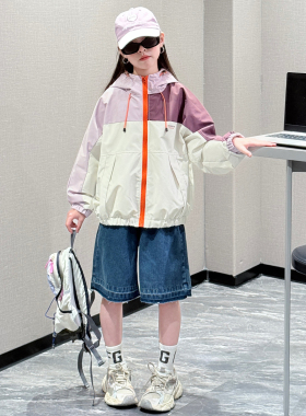 韩国女童外套春装2026新款洋气时髦中大童连帽上衣女孩春秋夹克衫